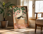 Väggmockup av Cat In Sakura Bath affisch på ljus vägg – Bozetto konsttryck – nr 2