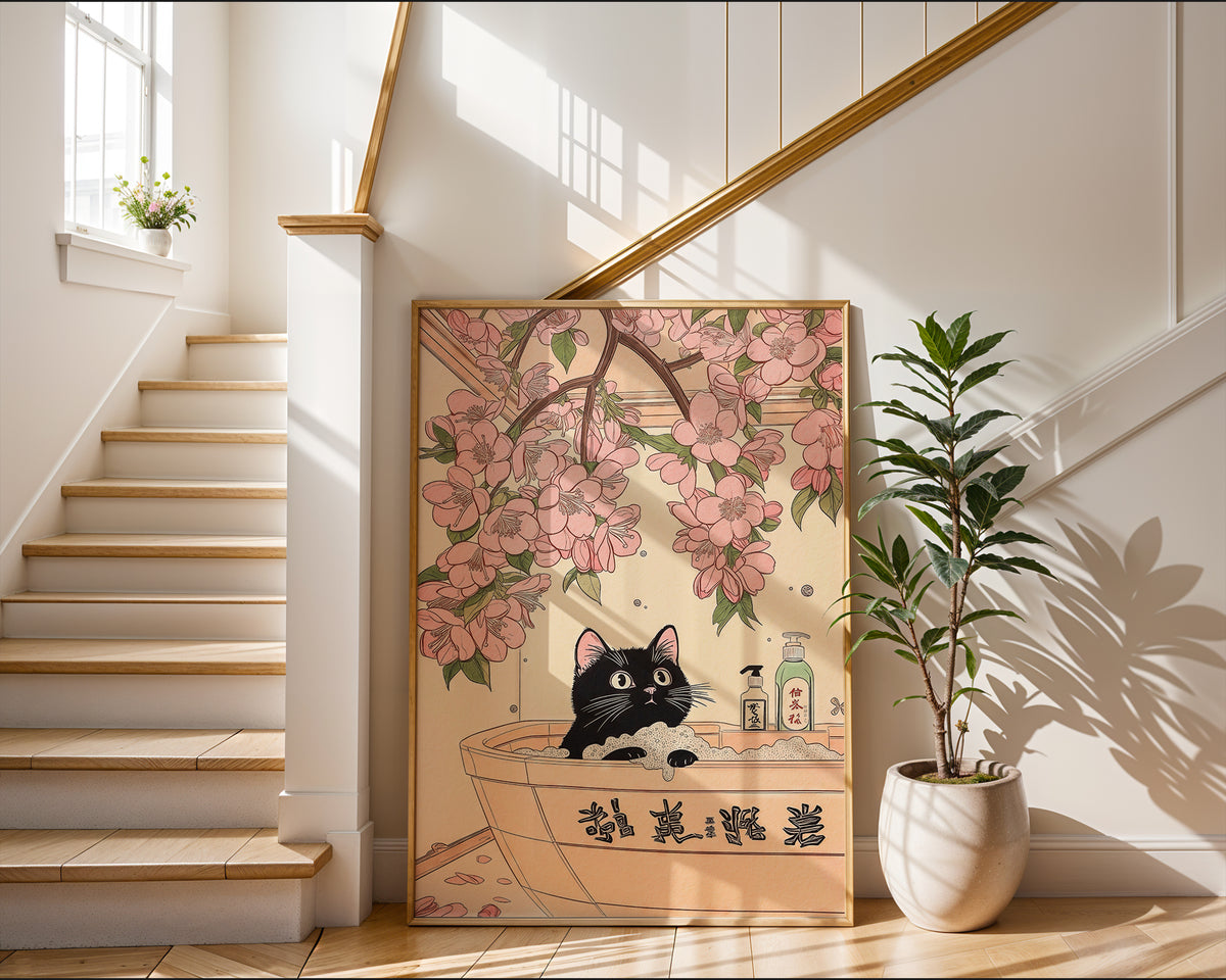 Zen Bath Time poster visualiserad på vägg – se rätt storlek med mockup från Bozetto
