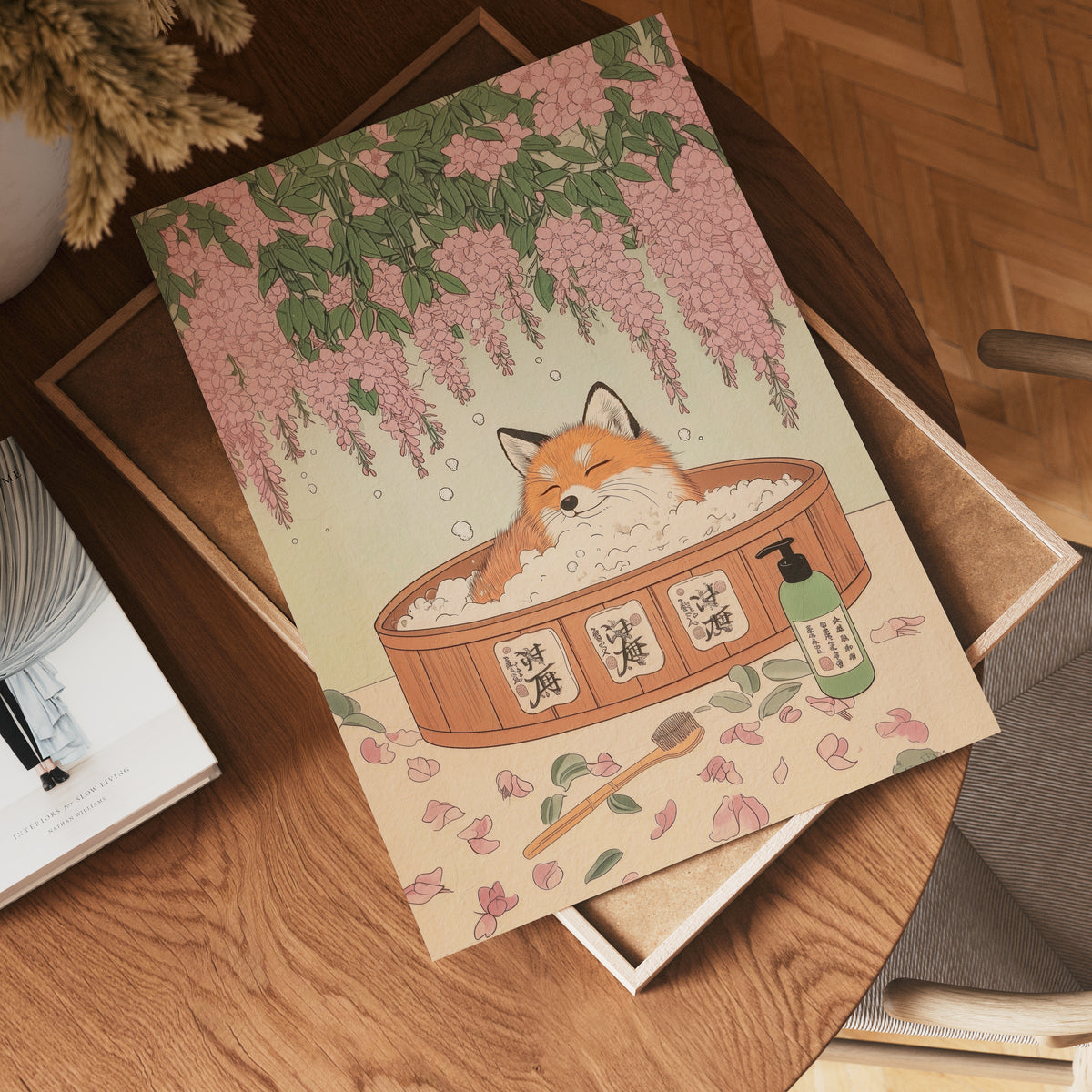 Tranquil Fox i väggmockup – konsttryck presenterat i verklig miljö av Bozetto i hög tryckkvalitet
