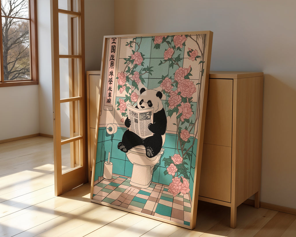 Väggmockup av Morning Routine Panda affisch på ljus vägg – Bozetto konsttryck – nr 2