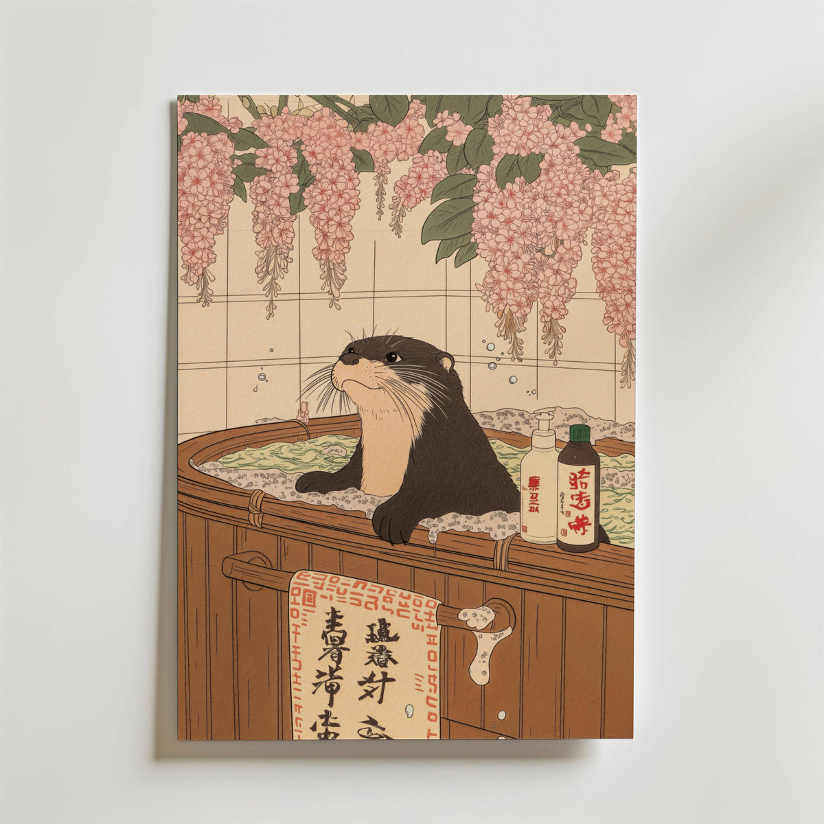 Väggmockup av Zen Otter affisch på ljus tegelvägg – Bozetto konsttryck i hög tryckkvalitet
