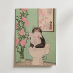 Väggmockup av Toilet Cat affisch på ljus tegelvägg – Bozetto konsttryck i hög tryckkvalitet