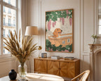 Golden Dog Spa poster visualiserad på vägg – se rätt storlek med mockup från Bozetto
