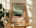 Black Cat View poster visualiserad på vägg – se rätt storlek med mockup från Bozetto