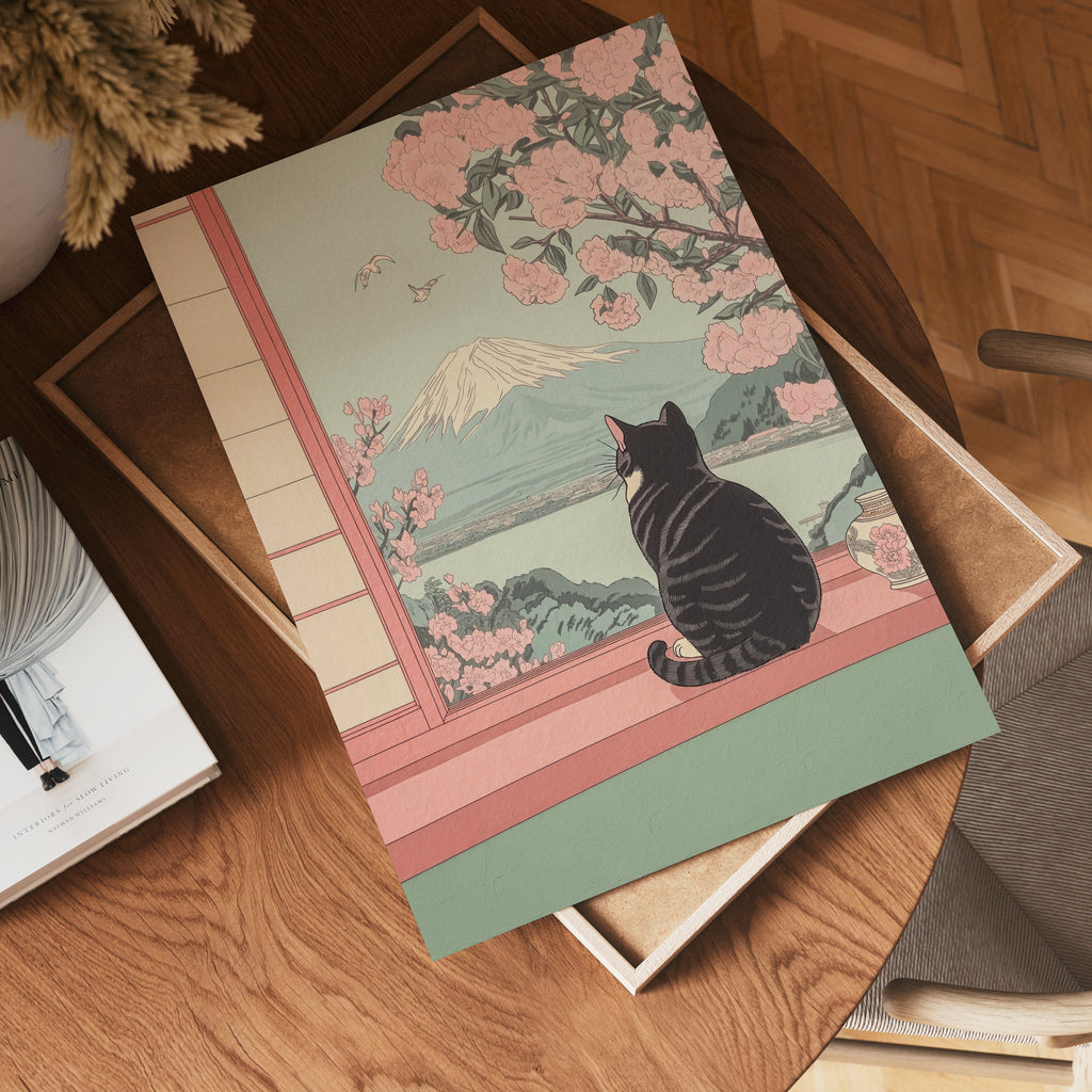 Väggmockup med Peaceful Blossom View – köp enkelt hos Bozetto affisch i hög kvalitet