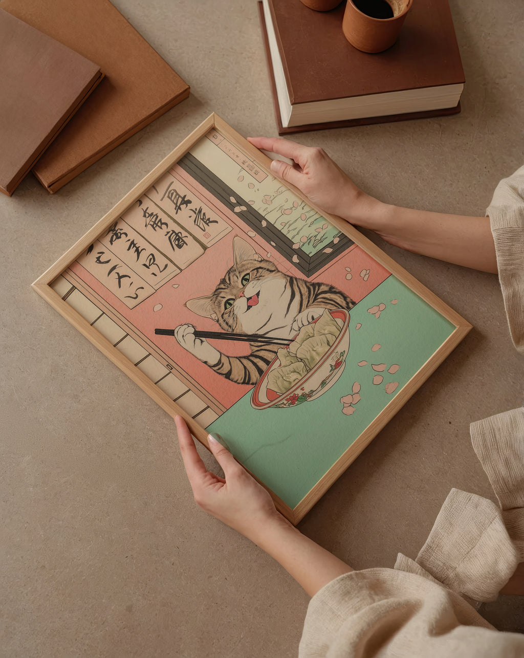 Kawaii Dumpling poster visualiserad på vägg – se rätt storlek med mockup från Bozetto