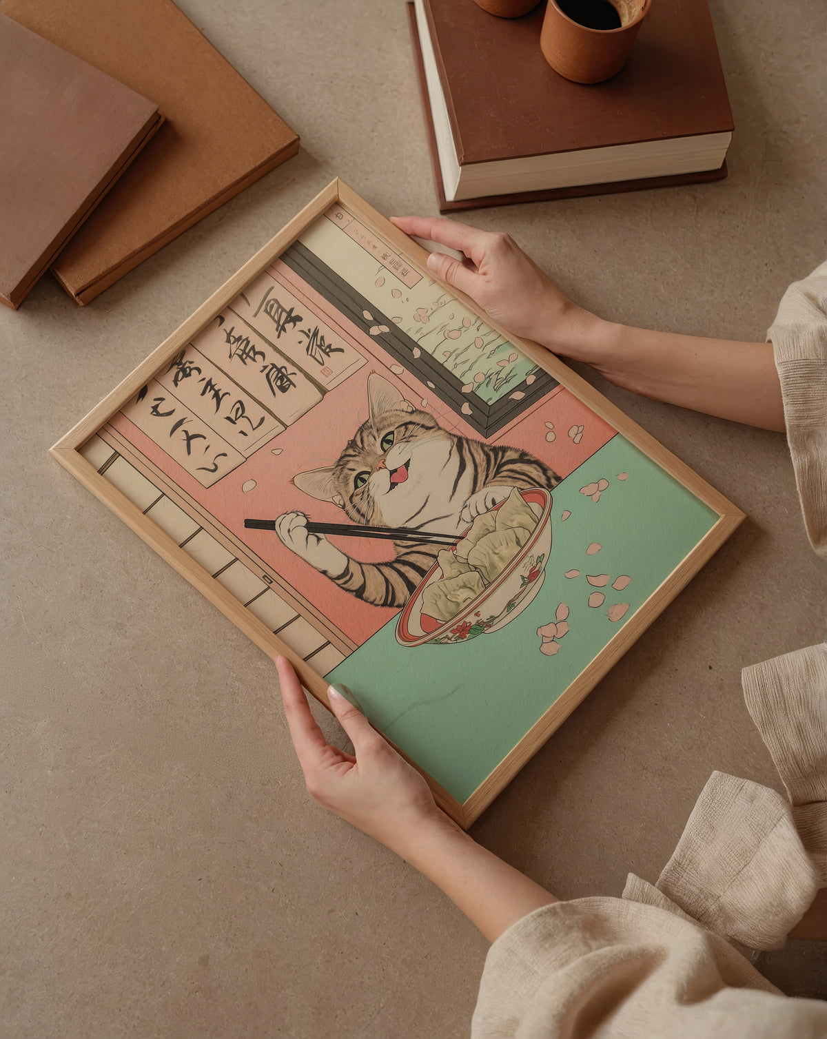 Kawaii Dumpling poster visualiserad på vägg – se rätt storlek med mockup från Bozetto