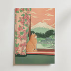 Mockup av Peaceful Fuji Window affisch på vägg – köp enkelt hos Bozetto i hög kvalitet