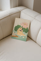 Lotus Joy Dog poster visualiserad på vägg – se rätt storlek med mockup från Bozetto