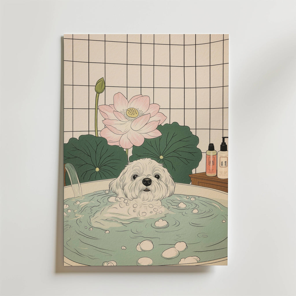 Mockup av Peaceful Pup Moment affisch på vägg – köp enkelt hos Bozetto i hög kvalitet