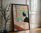Tranquil Feline poster visualiserad på vägg – se rätt storlek med mockup från Bozetto