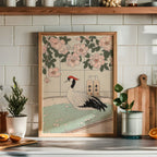 Väggmockup med Crane In Blossom Bath – köp enkelt hos Bozetto affisch i hög kvalitet