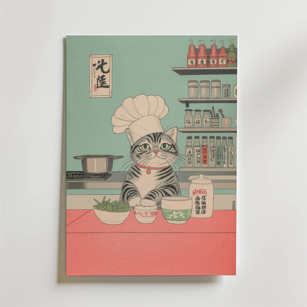 Mockup av Chef Cat’s Kitchen affisch på vägg – köp enkelt hos Bozetto i hög kvalitet
