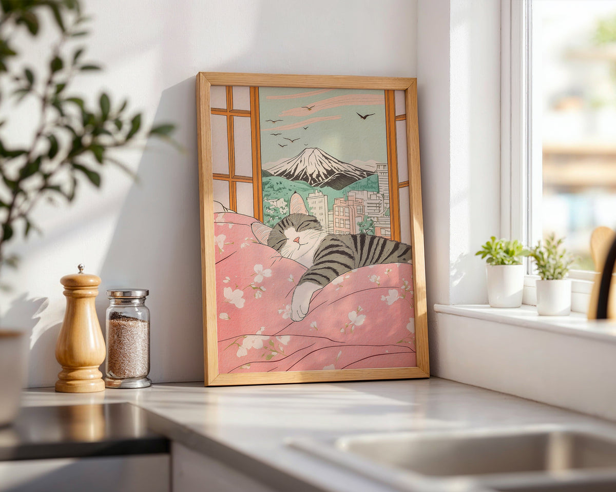 Väggmockup av Peaceful City Dreams affisch på ljus vägg – Bozetto konsttryck – nr 2