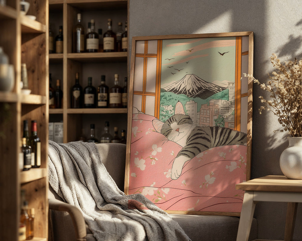 Väggmockup med Peaceful City Dreams – köp enkelt hos Bozetto affisch i hög kvalitet