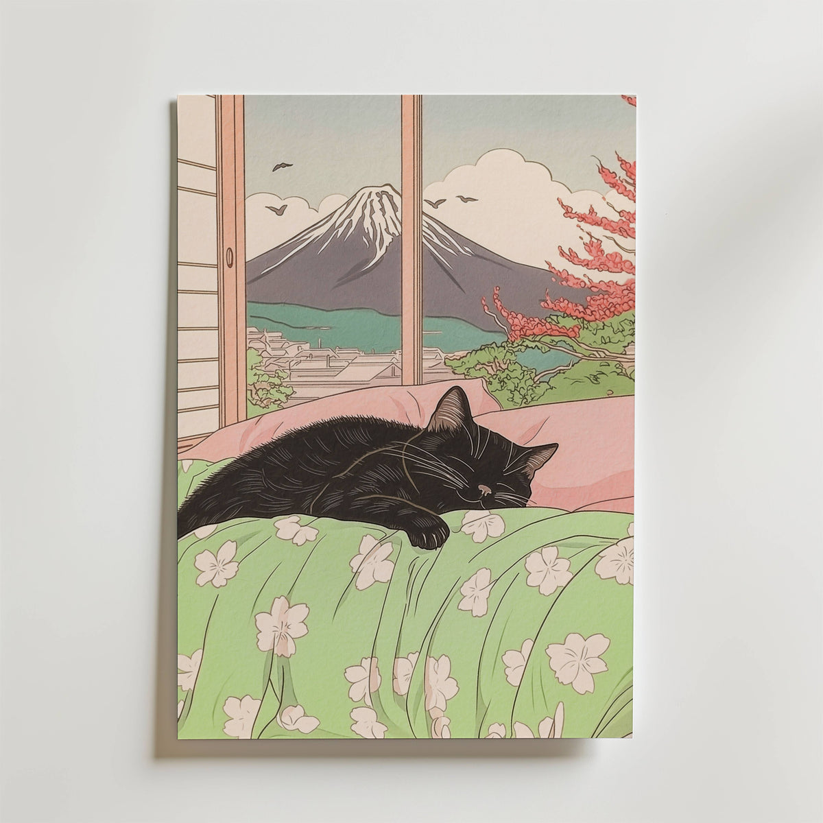 Mockup av Black Cat Morning affisch på vägg – köp enkelt hos Bozetto i hög kvalitet