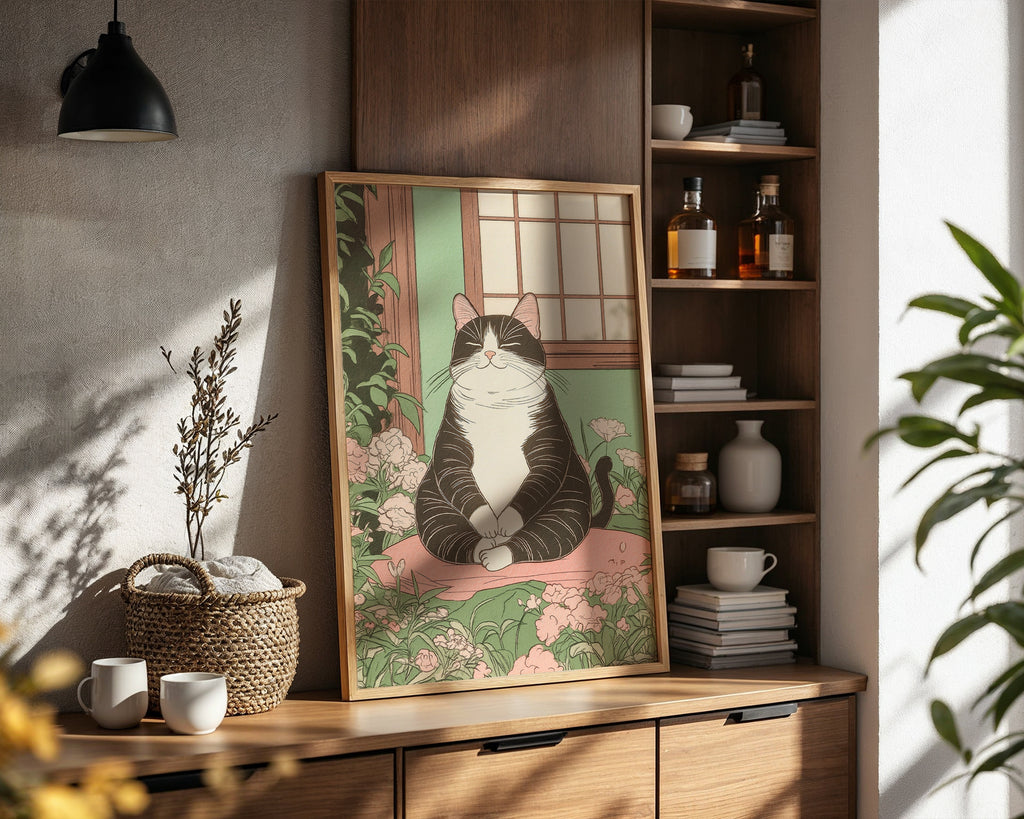 Mockup för Zen Cat – se hur affischen ser ut inramad på din vägg, Bozetto i hög tryckkvalitet