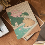 Capybara In Lotus Bath poster visualiserad på vägg – stilren mockup från Bozetto