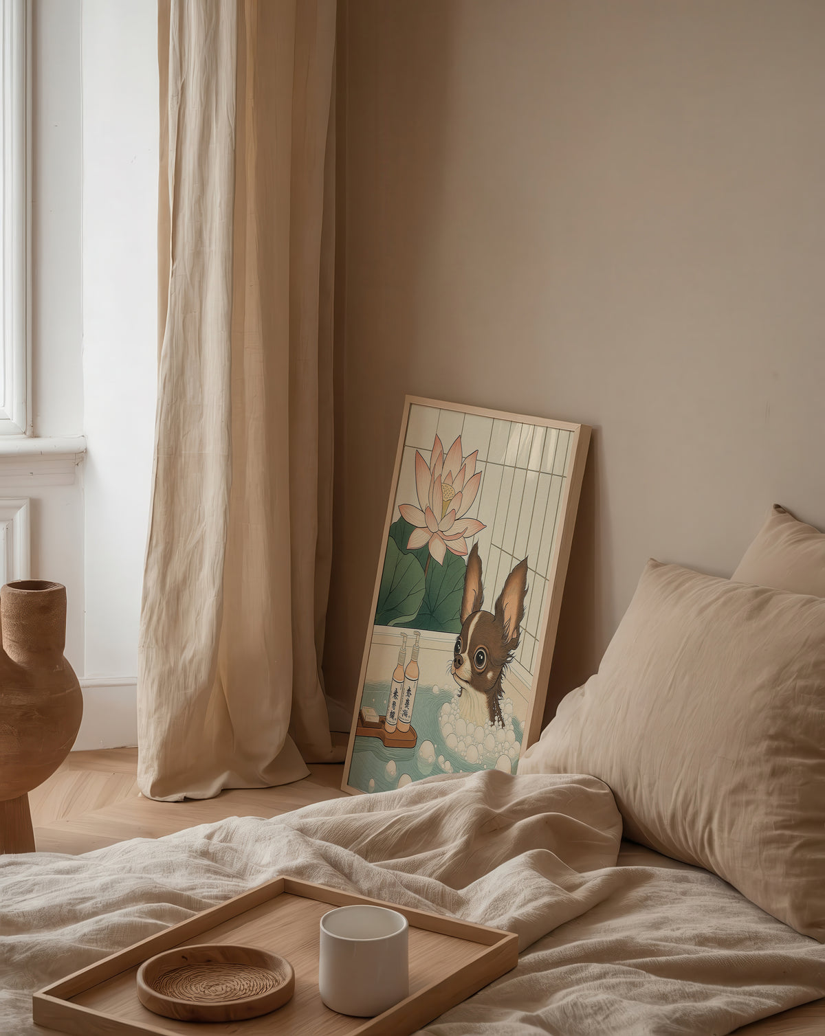 Väggmockup med Lotus Bath Serenity – köp enkelt hos Bozetto affisch i hög kvalitet