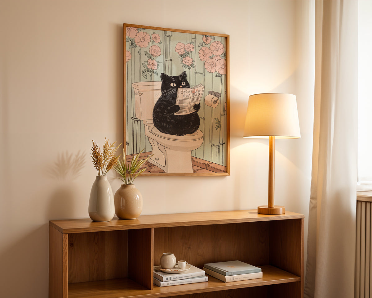 Black Cat Morning Routine poster visualiserad på vägg – från Bozetto i hög kvalitet