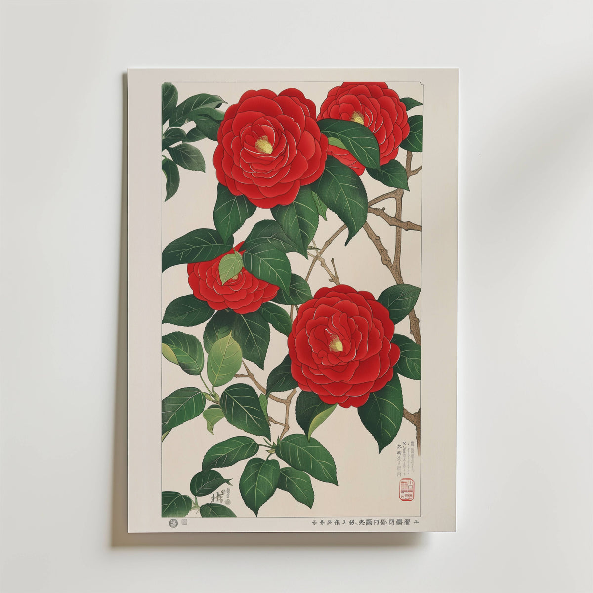 Japan Red Flower – stilfullt konsttryck från Bozetto, tryckt på matt finpapper i hög tryckkvalitet