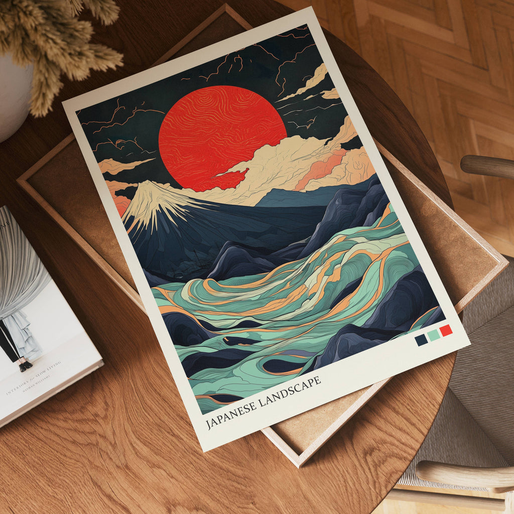 Japanese Landscape Abstract – affisch med stilfullt motiv från Bozetto i hög kvalitet