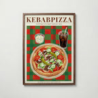 Kebabpizza konsttryck på vit bakgrund – elegant Bozetto affisch för hemmet i hög tryckkvalitet