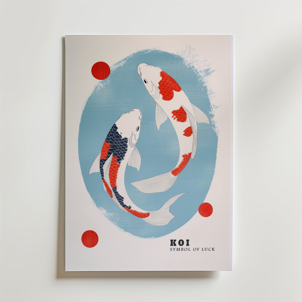 Yin Yang Koi – stilfullt konsttryck från Bozetto, tryckt på matt finpapper i hög tryckkvalitet