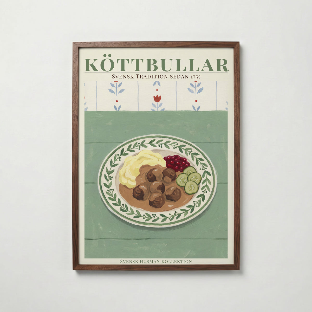 Köttbullar konsttryck på vit bakgrund – elegant Bozetto affisch för hemmet i hög tryckkvalitet