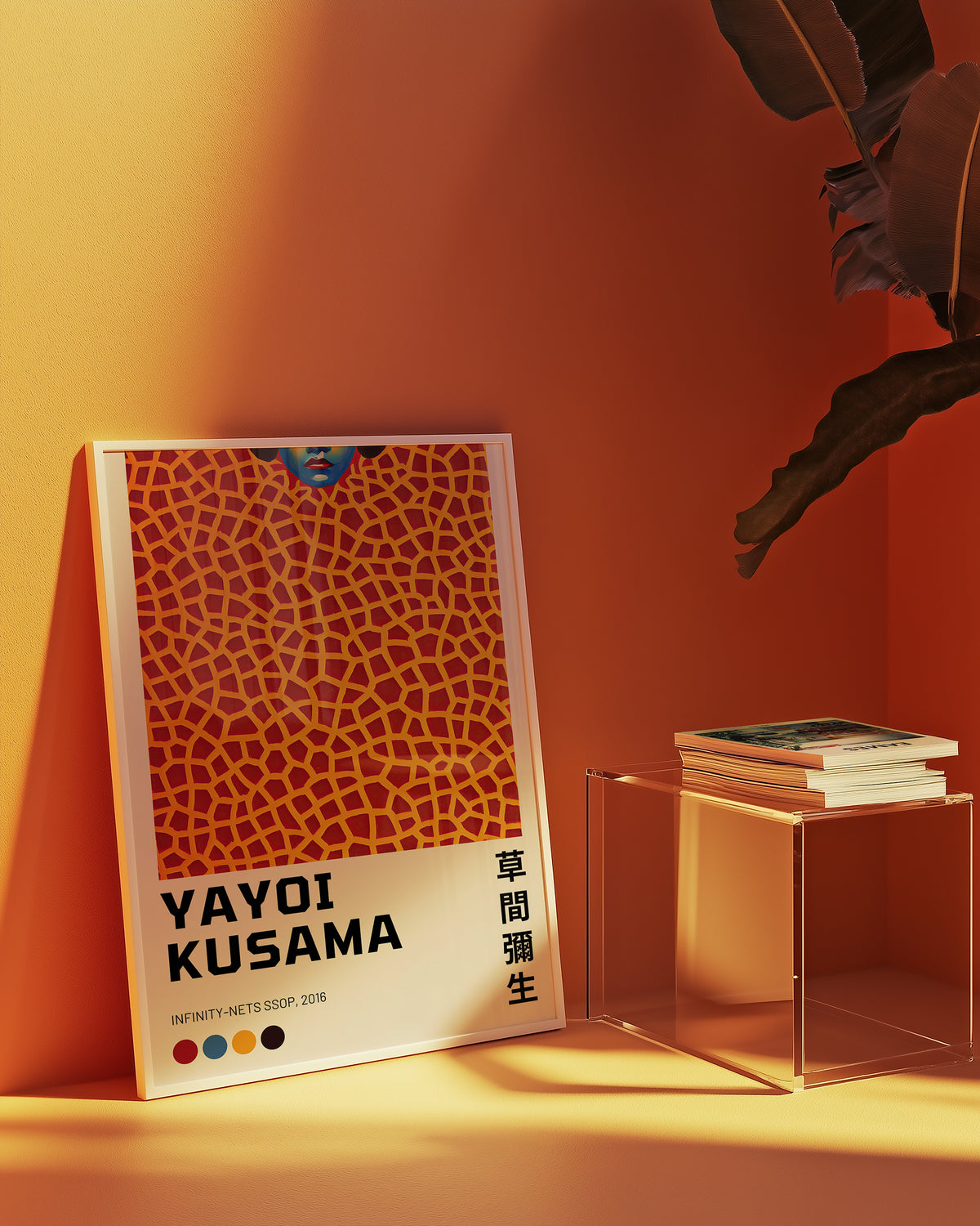 Mockup av Yayoi Kusama Infinity Nets affisch på vägg – köp enkelt hos Bozetto i hög kvalitet