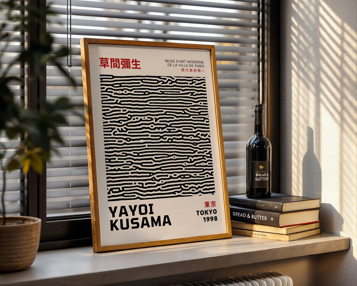 Väggmockup av Yayoi Kusama Abstract affisch på ljus vägg – Bozetto konsttryck – nr 3