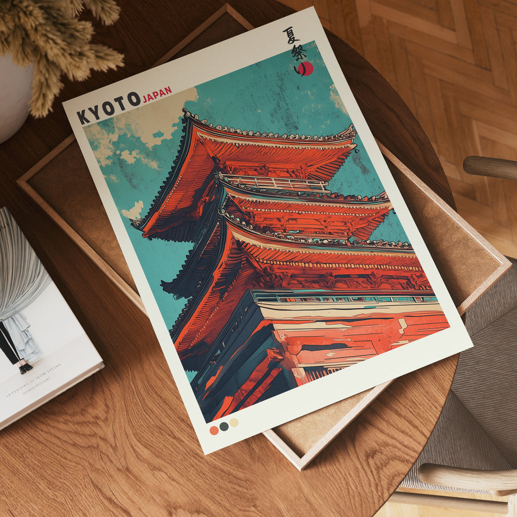 Kyoto Skyline Pagoda poster visad rakt fram – Bozetto affisch i hög tryckkvalitet
