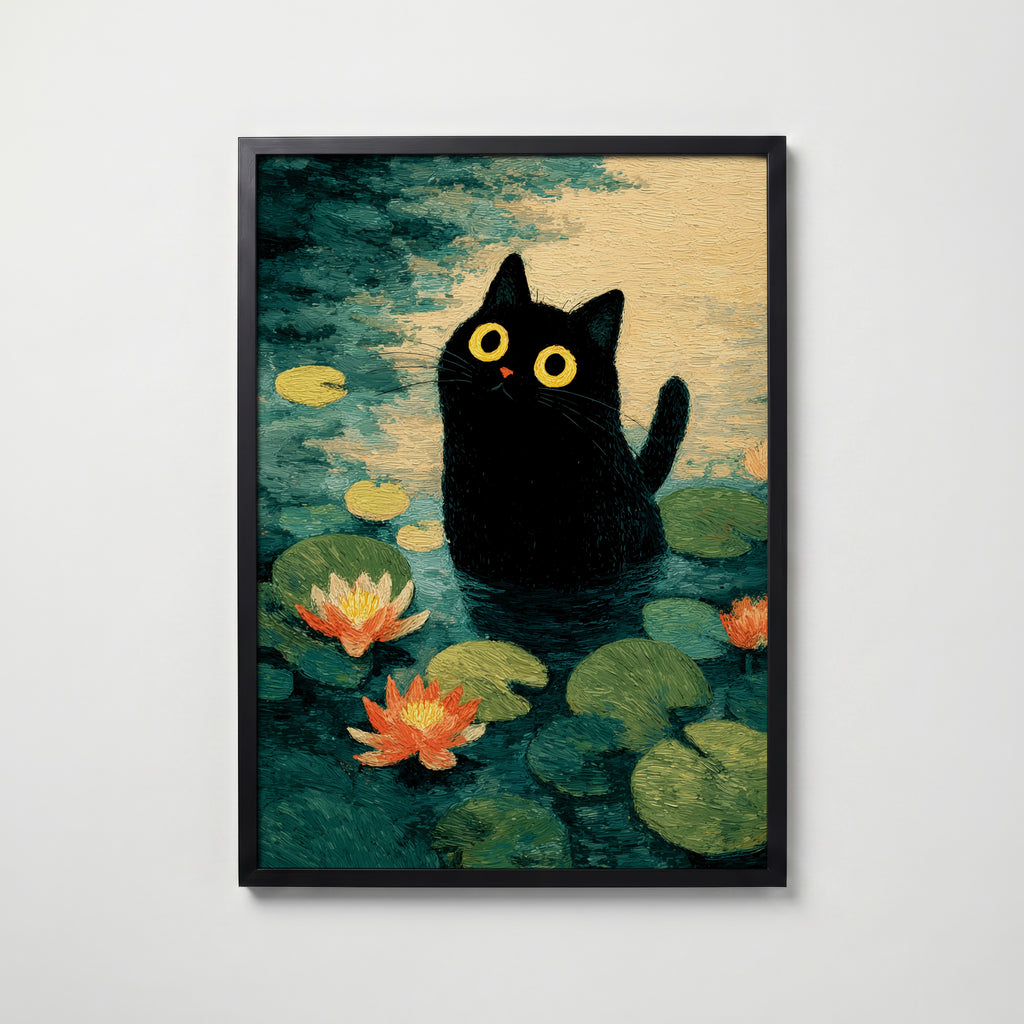 Lily Pond Cat – affisch med snyggt motiv, köp enkelt hos Bozetto i flera storlekar