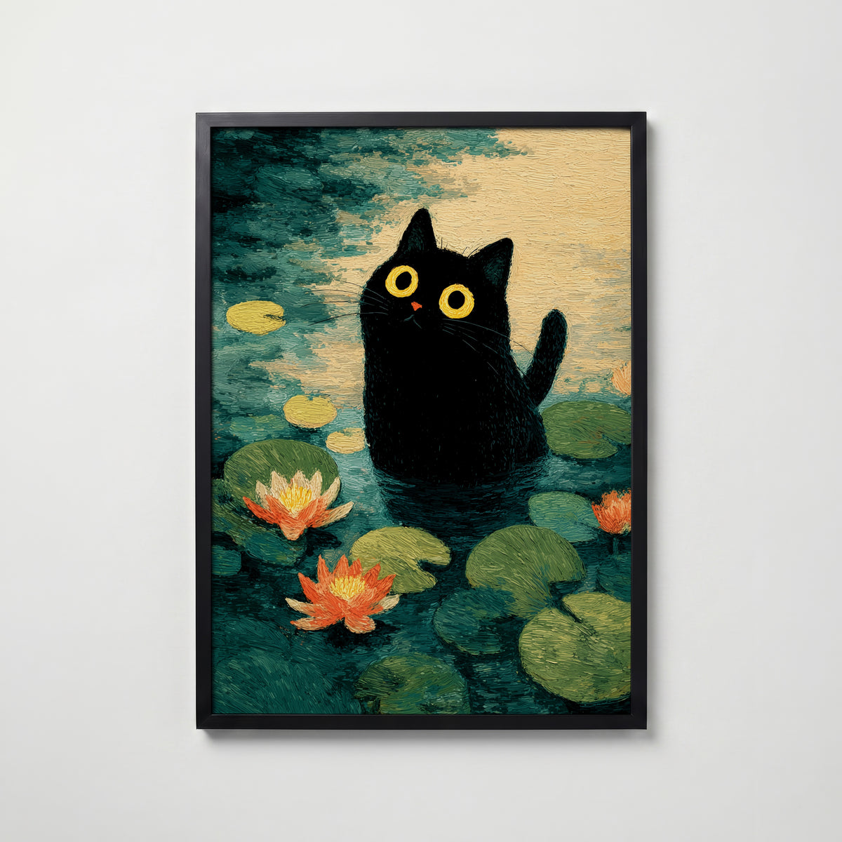 Lily Pond Cat – affisch med snyggt motiv, köp enkelt hos Bozetto i flera storlekar