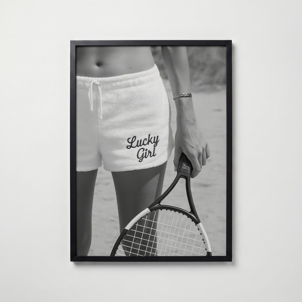Lucky Girl Tennis Poster – svart ram