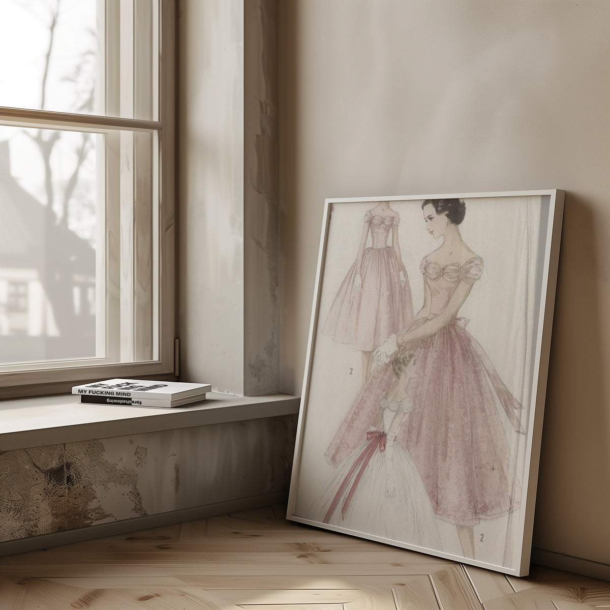 Mockup av Vintage Dress Sketch affisch på vägg – köp enkelt hos Bozetto i hög kvalitet