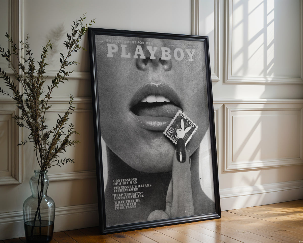 Playboy Lips i väggmockup – konsttryck presenterat i verklig miljö av Bozetto i hög tryckkvalitet