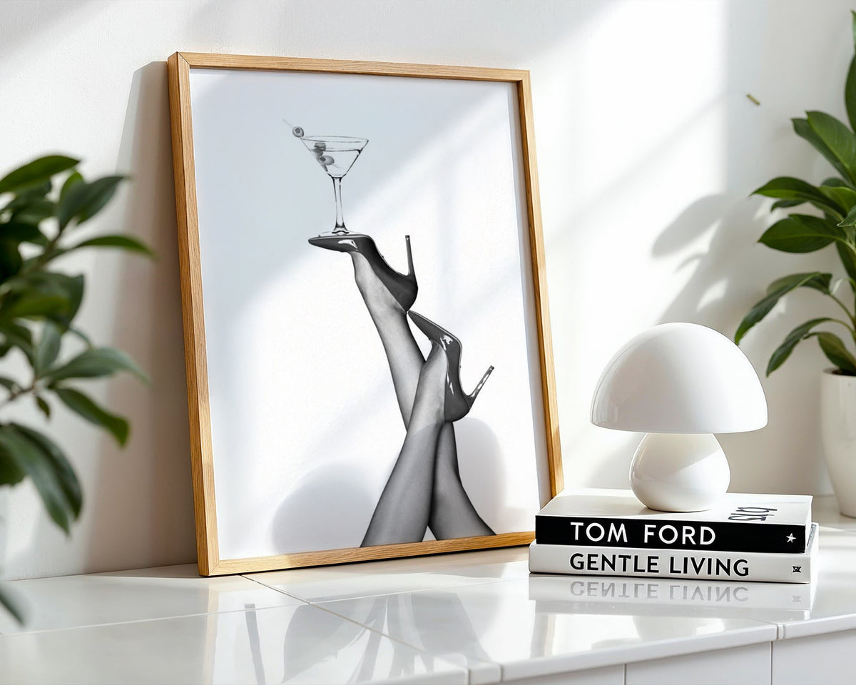 Martini Glam poster visualiserad på vägg – se rätt storlek med mockup från Bozetto