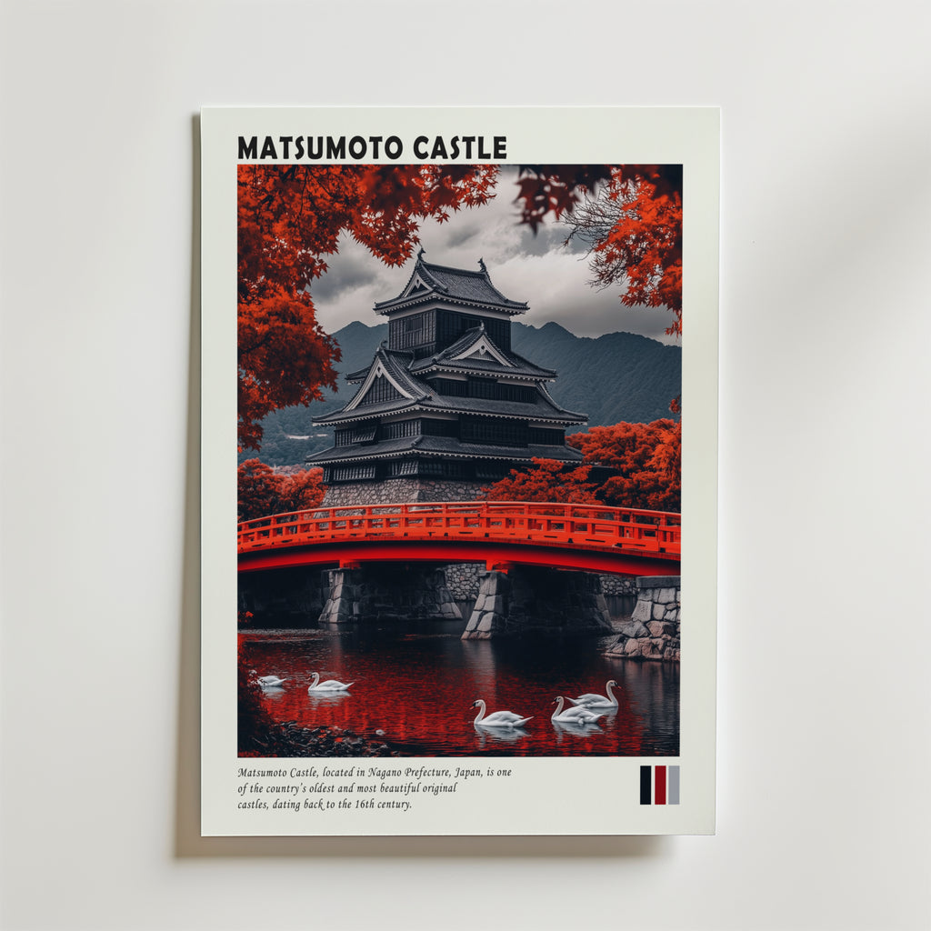 Matsumoto Castle Japan – stilfullt konsttryck från Bozetto, tryckt på matt finpapper