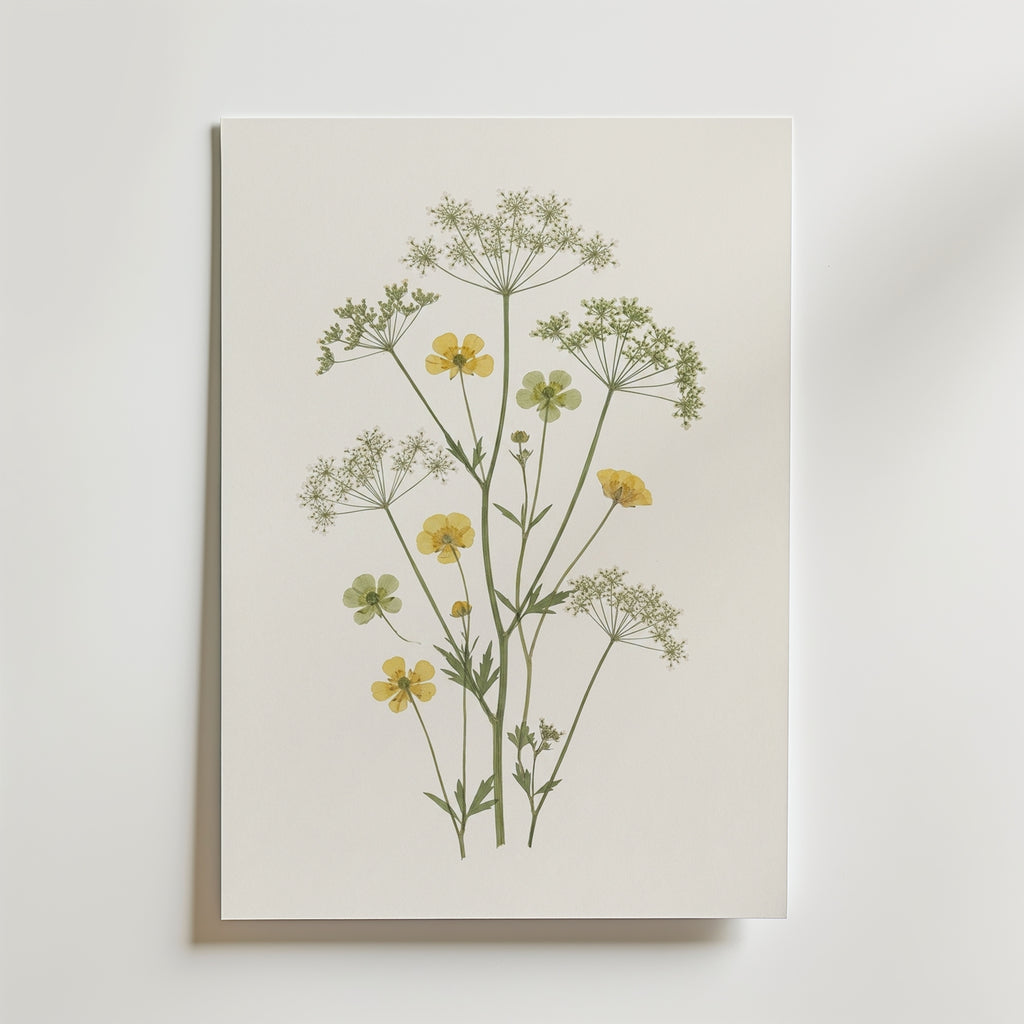 Meadow Buttercup Poster – botanisk illustration med smörblommor och vilda ängsblommor