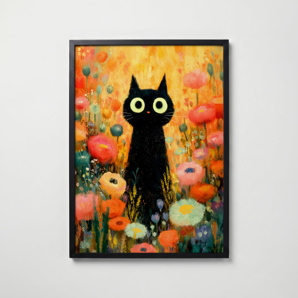 Midnight Bloom Cat – affisch med snyggt motiv, köp enkelt hos Bozetto i flera storlekar