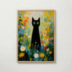 Midnight Garden Cat poster visad rakt fram – Bozetto affisch i hög tryckkvalitet