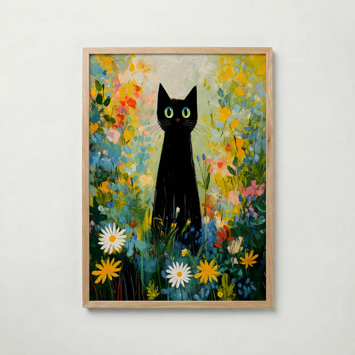 Midnight Garden Cat poster visad rakt fram – Bozetto affisch i hög tryckkvalitet