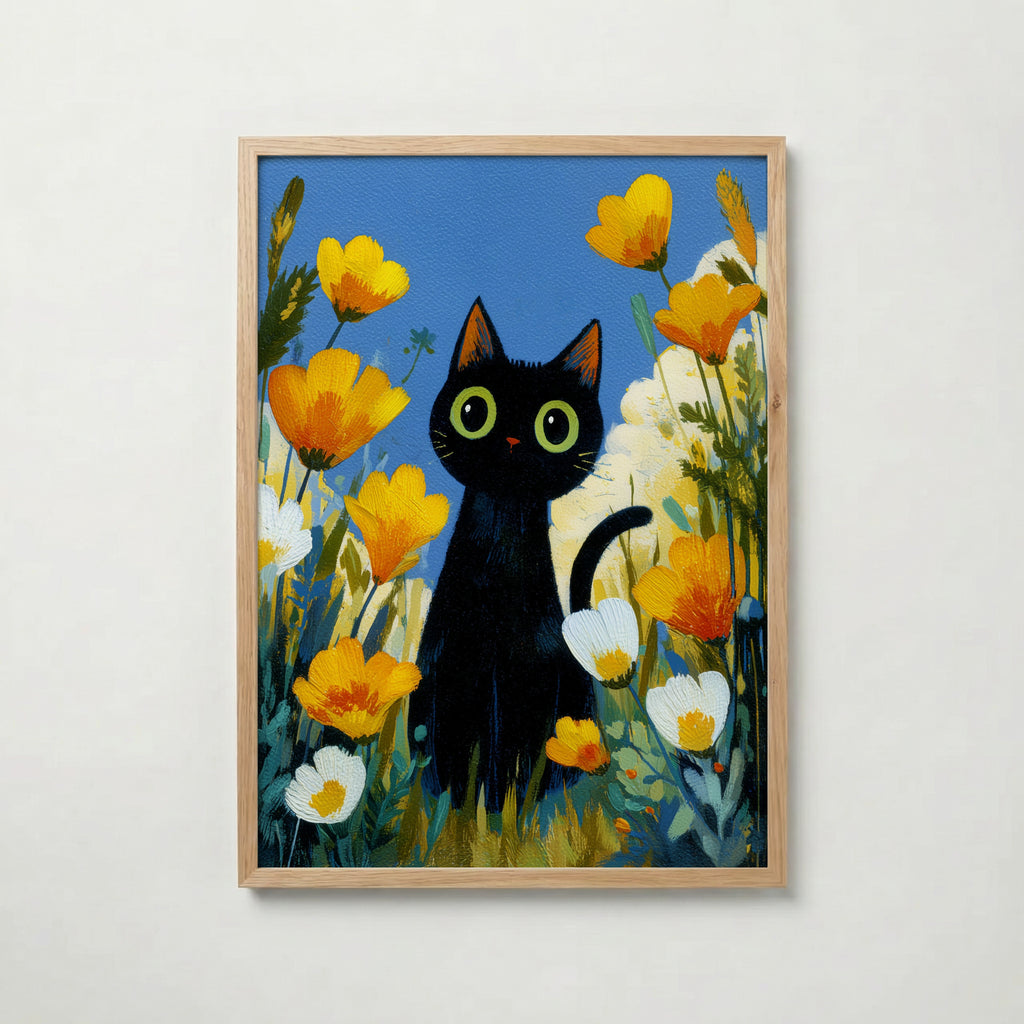 Midnight Meadow Cat poster visad rakt fram – Bozetto affisch i hög tryckkvalitet