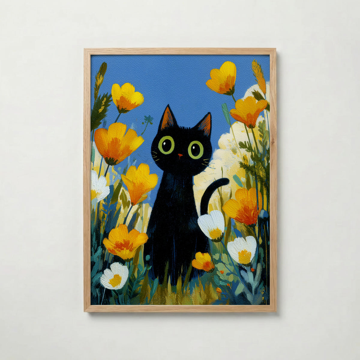 Midnight Meadow Cat poster visad rakt fram – Bozetto affisch i hög tryckkvalitet