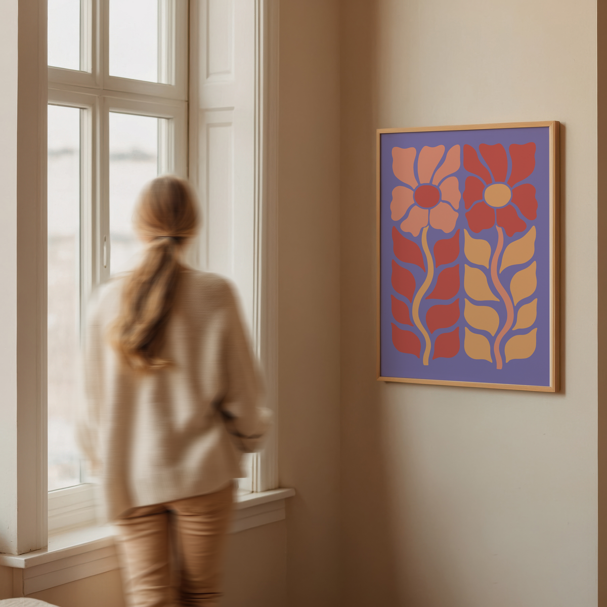 Väggmockup av Bold Bloom affisch på ljus tegelvägg – Bozetto konsttryck i hög tryckkvalitet