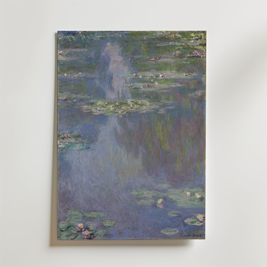 Claude Monet Water Lilies Blue 1907 affisch i neutral inramning – konsttryck från Bozetto i hög kvalitet