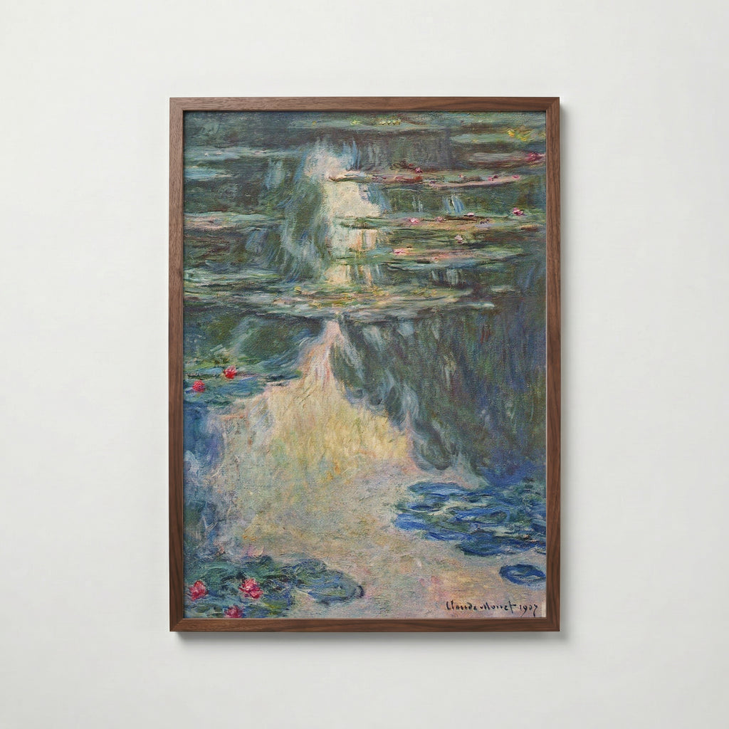 Claude Monet Water Lilies Green 1907 affisch i valnötsram – mörkbrun inramning med lyxig känsla, Bozetto