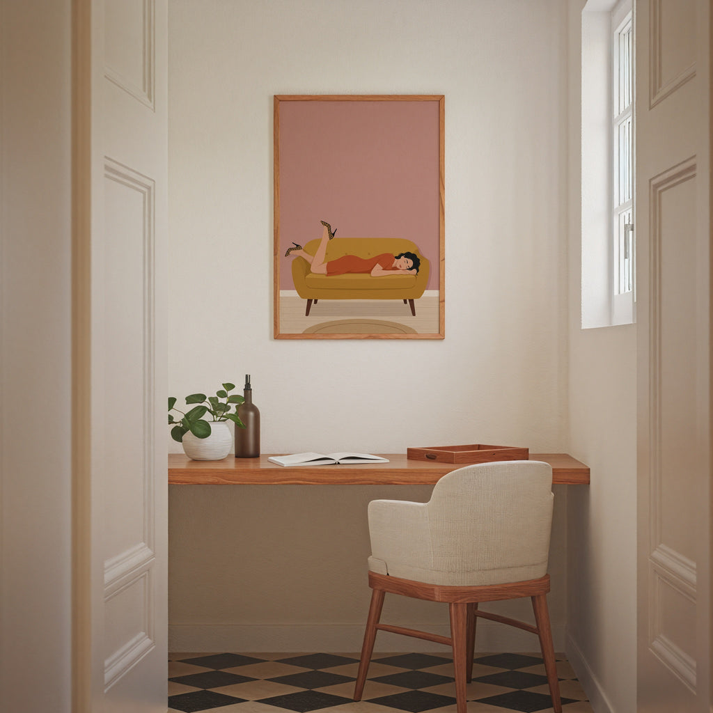 Mustard Repose Poster med valnötsram