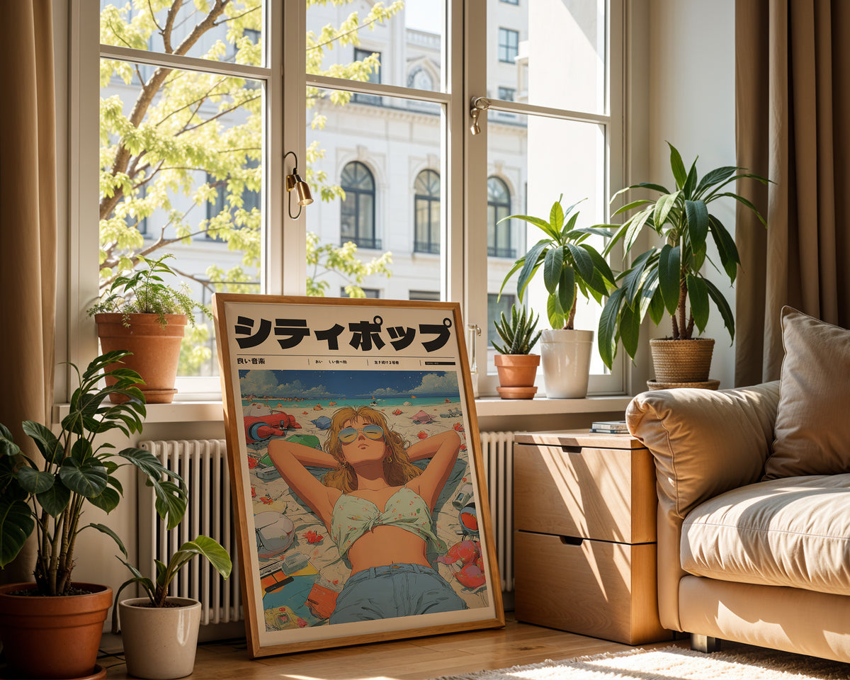 Väggmockup av Neon Beach Dreams affisch på ljus vägg – Bozetto konsttryck – nr 2